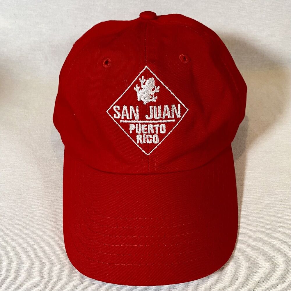 Red San Juan Puerto Rico Hat Cap Adult Adjustable Strapback OSFA coqui tree frog